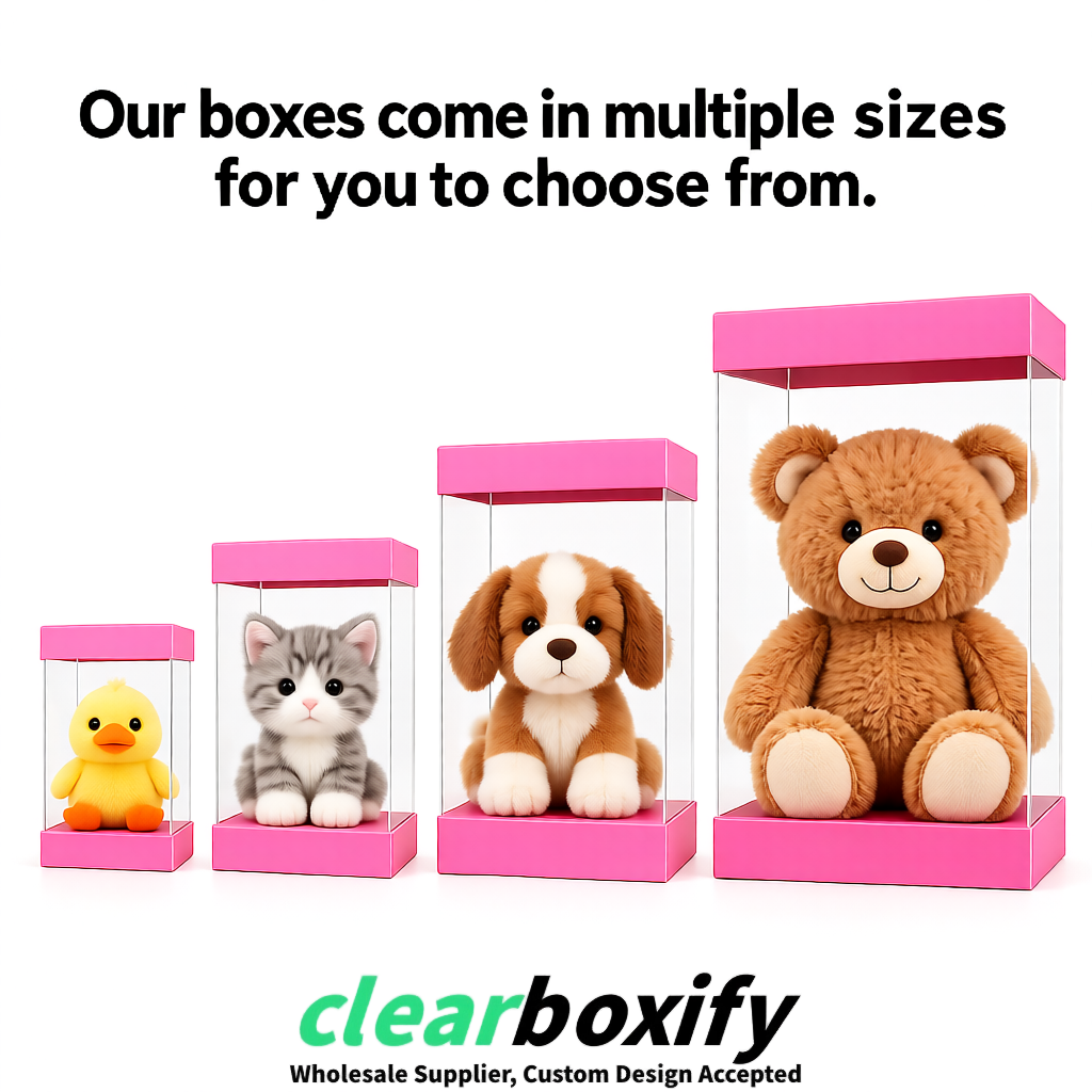 Pink Clear Toy Display Boxes with White Base & Top | Wholesale Bulk Packaging