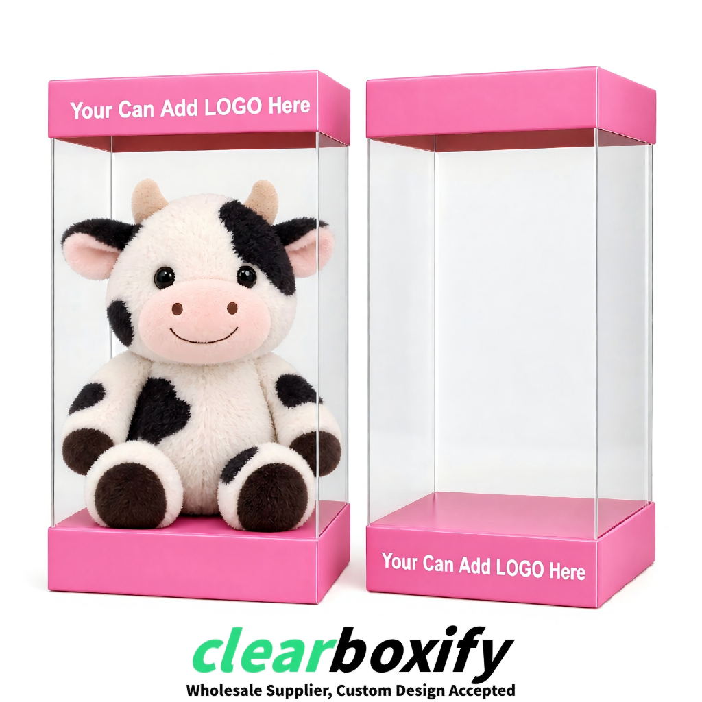 Pink Clear Toy Display Boxes with White Base & Top | Wholesale Bulk Packaging