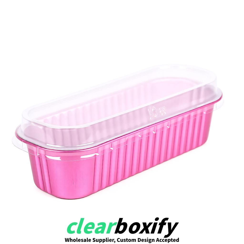 Pink Mini Loaf Pans with Clear Lids 6.8oz Rectangular Aluminum Foil Baking Pans Supplier