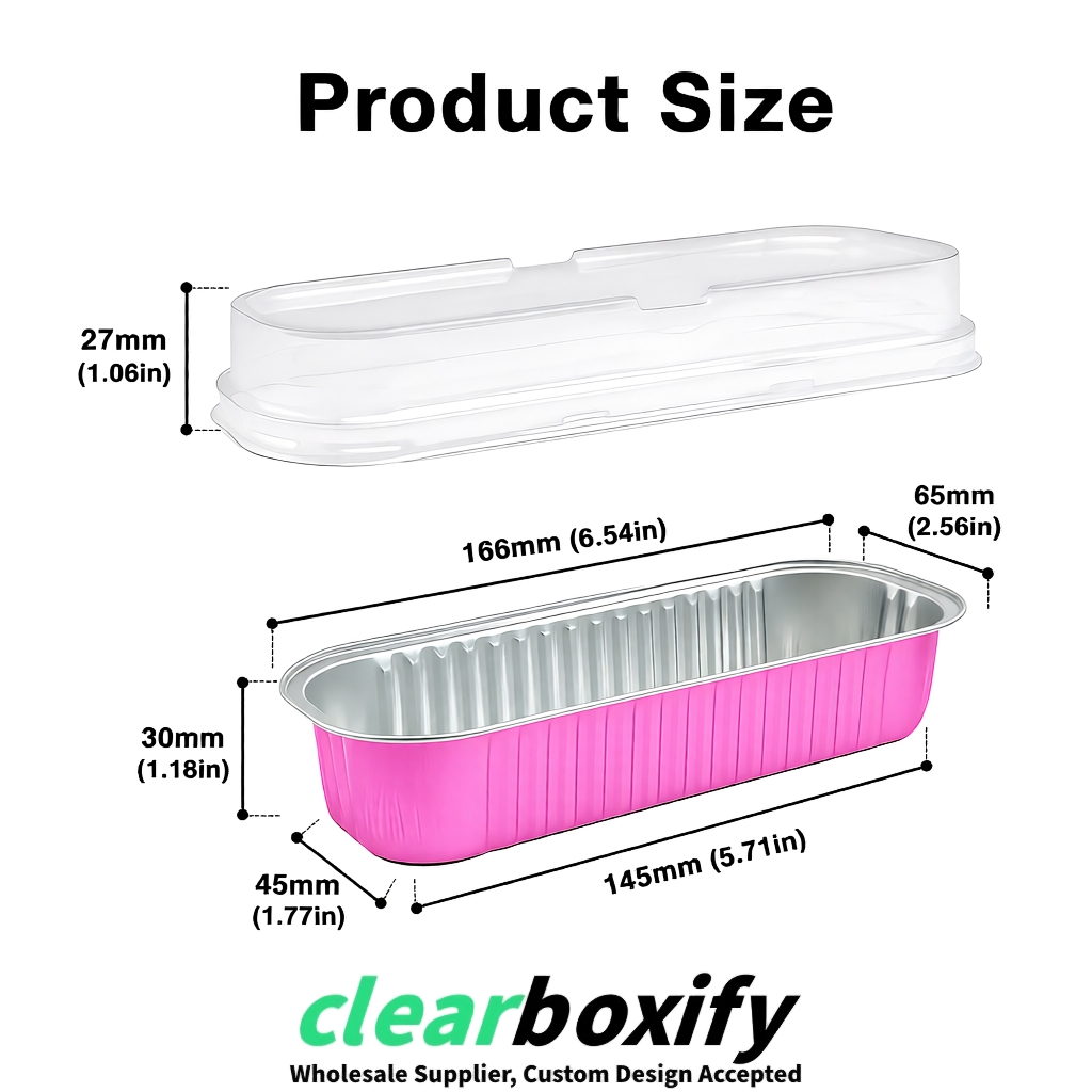 Pink Mini Loaf Pans with Clear Lids 6.8oz Rectangular Aluminum Foil Baking Pans Supplier