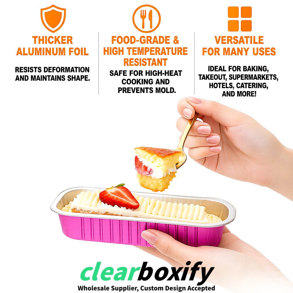 Pink Mini Loaf Pans with Clear Lids 6.8oz Rectangular Aluminum Foil Baking Pans Supplier
