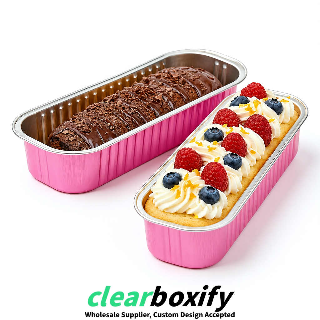 Pink Mini Loaf Pans with Clear Lids 6.8oz Rectangular Aluminum Foil Baking Pans Supplier