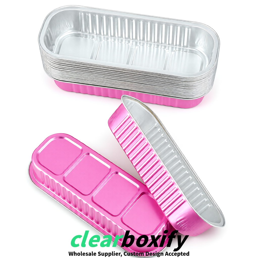 Pink Mini Loaf Pans with Clear Lids 6.8oz Rectangular Aluminum Foil Baking Pans Supplier