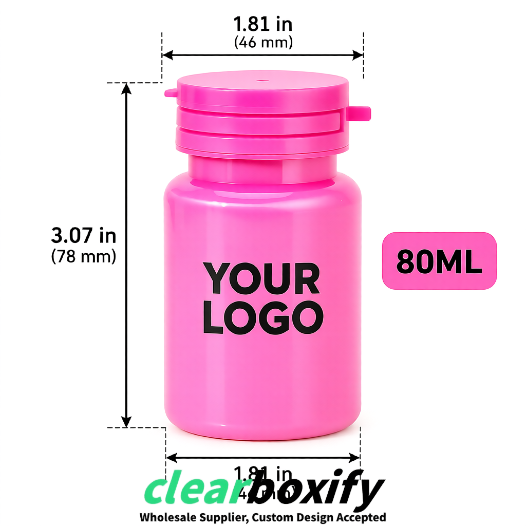 80ml Pink Plastic Supplement Bottle for Capsules & Pills, TCM & Softgels