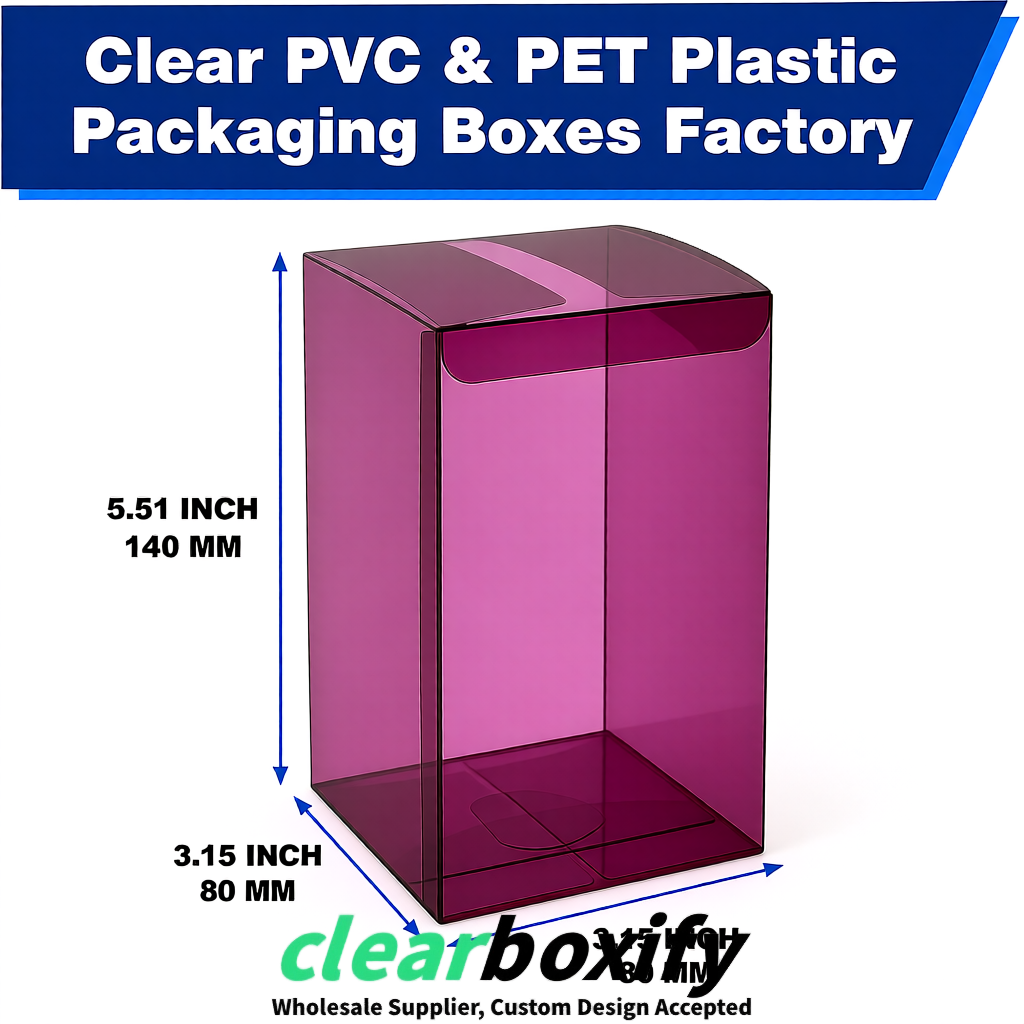 Plum PPWR-ready PVC & PET Clear Boxes 80x80x80/120/140/190mm 70x70x160 mm Factory
