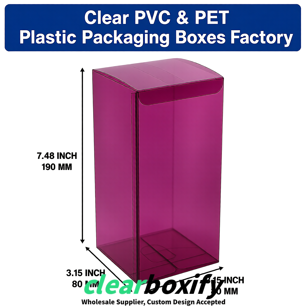 Plum PPWR-ready PVC & PET Clear Boxes 80x80x80/120/140/190mm 70x70x160 mm Factory