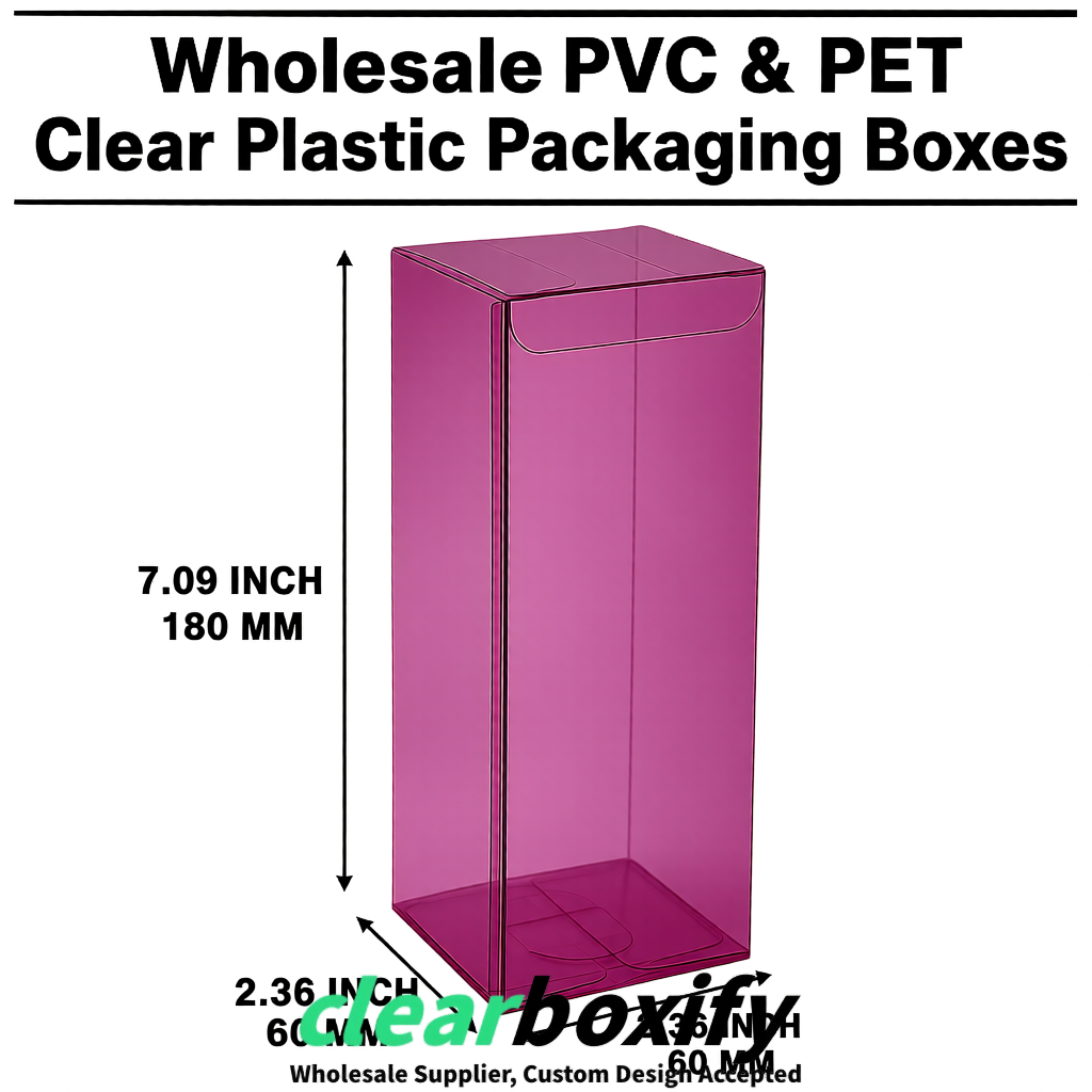 PPWR-Aligned Plum Translucent PVC & PET Boxes 60x60x180mm 76x76x76mm 70x70x70/100/120mm