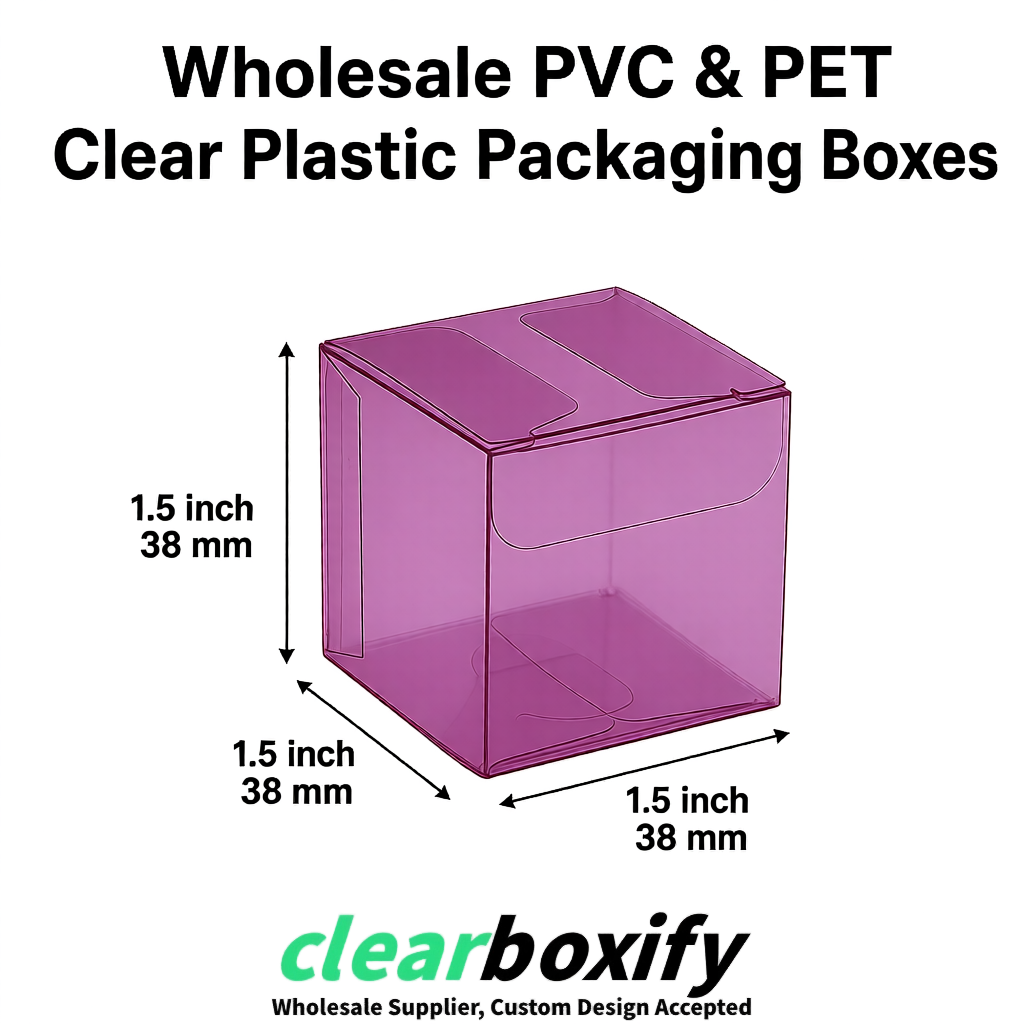 Plum Clear PVC & PET Boxes 38x38x38, 40x40x40, 50x50x50/80mm