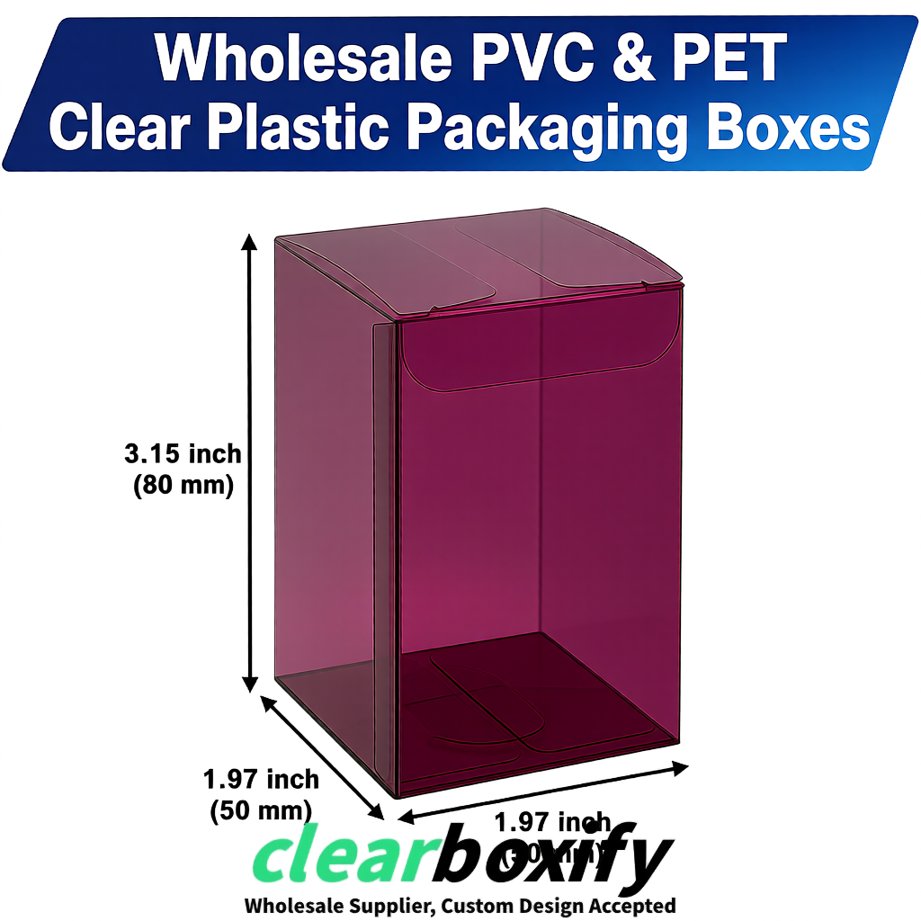 Plum Clear PVC & PET Boxes 38x38x38, 40x40x40, 50x50x50/80mm