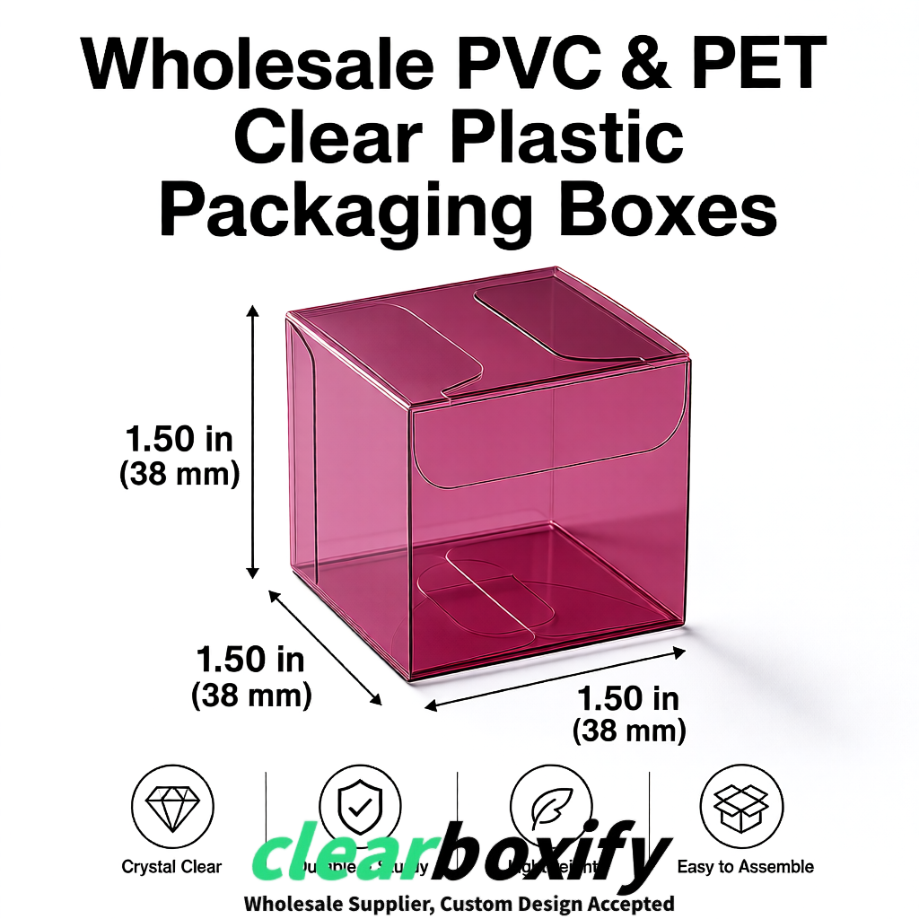 Plum Clear PVC & PET Boxes 38x38x38, 40x40x40, 50x50x50/80mm