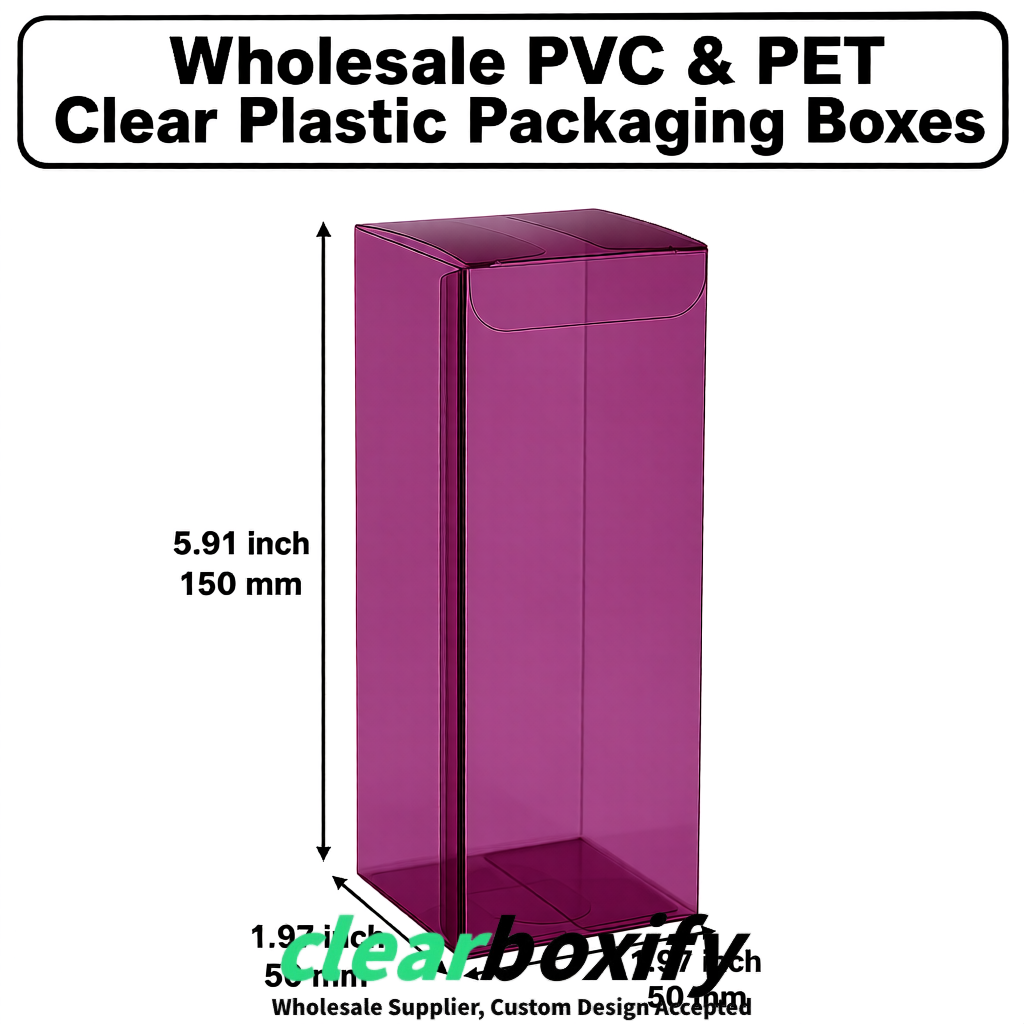 Plum Wholesale Clear PVC & PET Boxes 50x50x120/150/200mm 60x60x60/120 mm