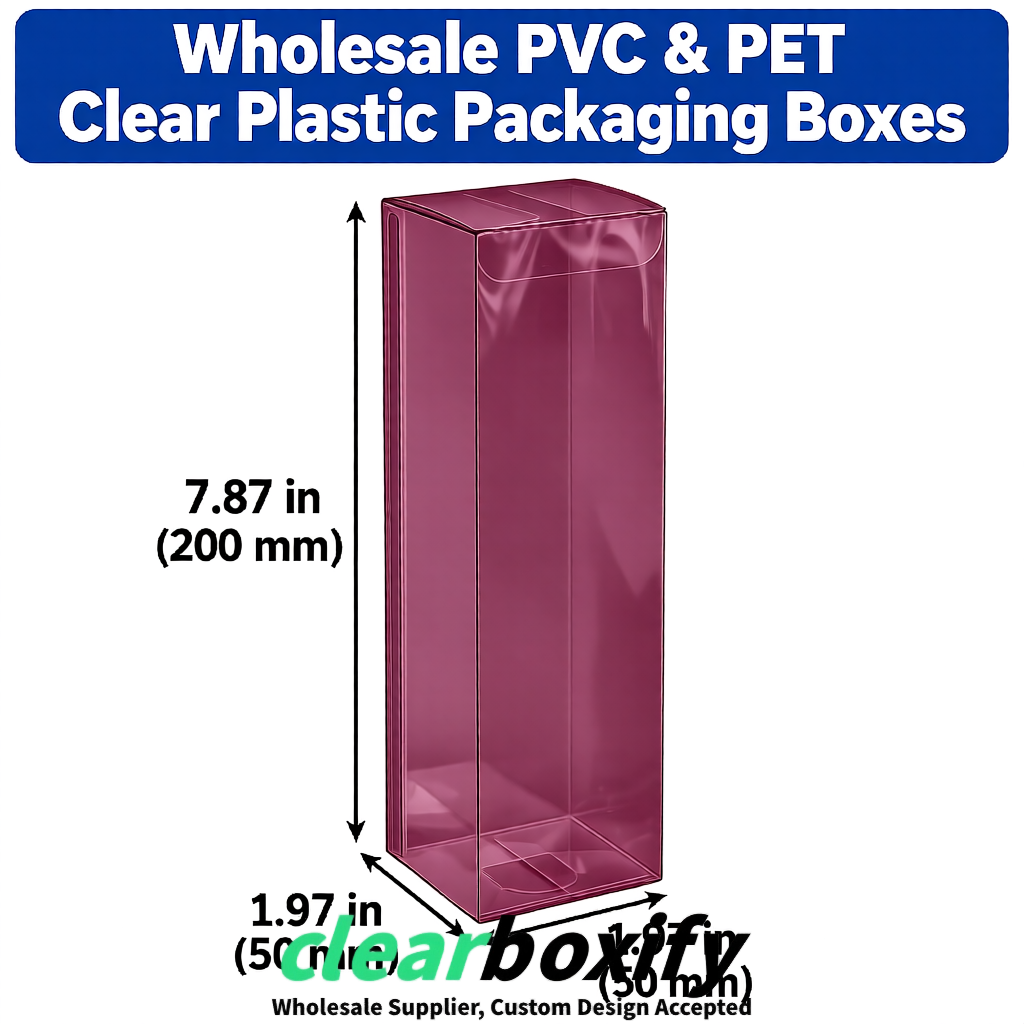 Plum Wholesale Clear PVC & PET Boxes 50x50x120/150/200mm 60x60x60/120 mm
