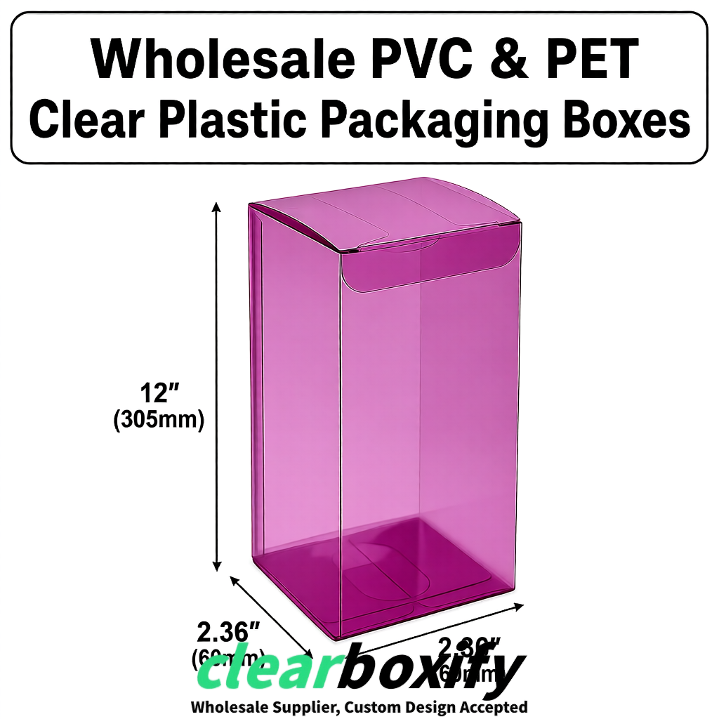 Plum Wholesale Clear PVC & PET Boxes 50x50x120/150/200mm 60x60x60/120 mm Plum Wholesale Clear PVC & PET Boxes 50x50x120/150/200mm 60x60x60/120 mm