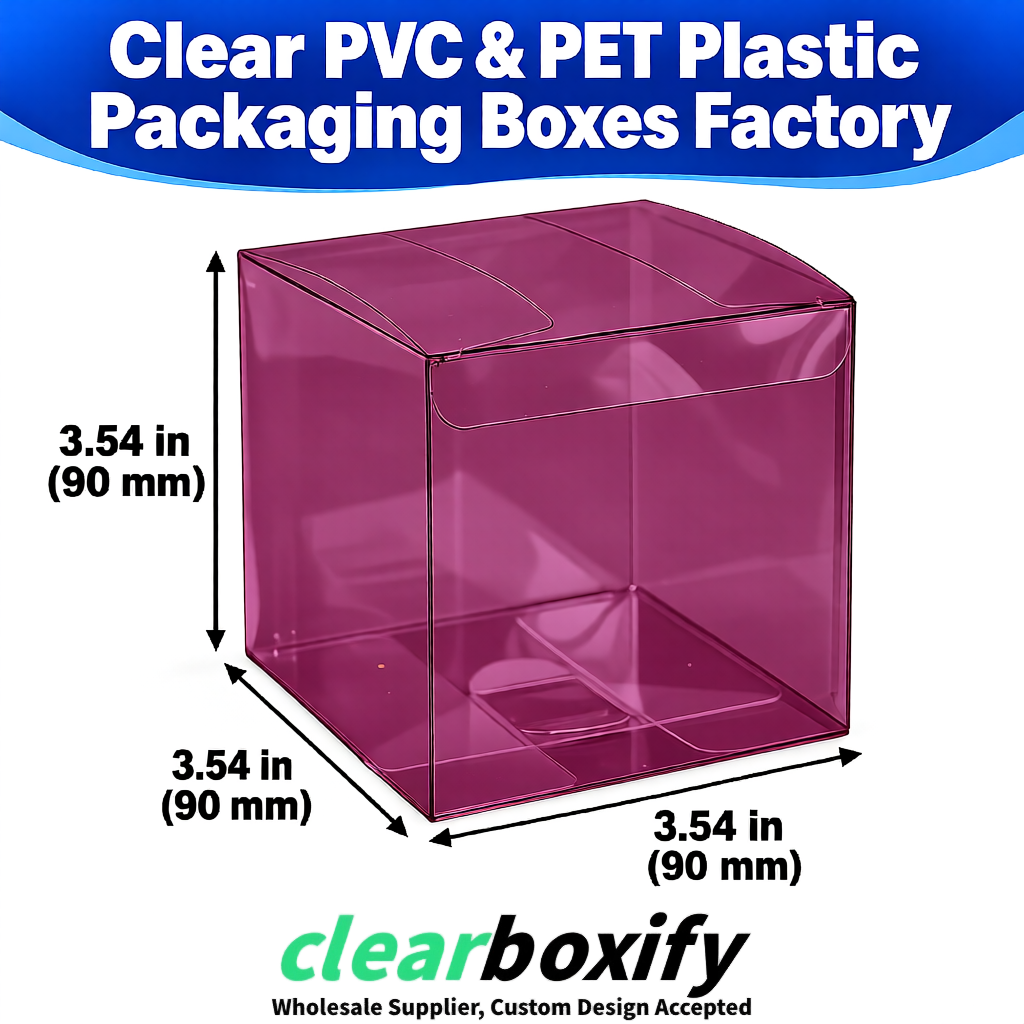 Wholesale Plum Clear PVC & PET Boxes 90x90x90mm 100x100x30/50/100mm