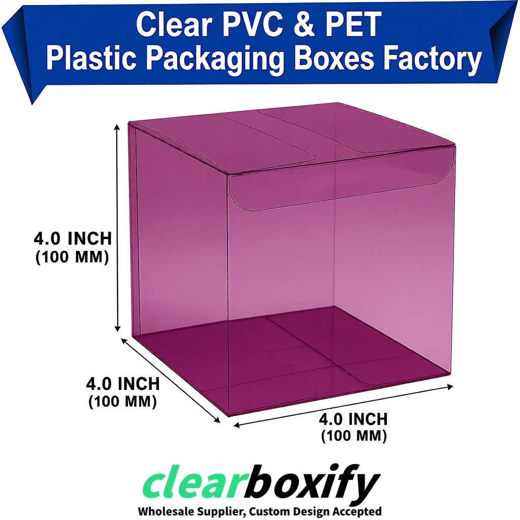 Wholesale Plum Clear PVC & PET Boxes 90x90x90mm 100x100x30/50/100mm