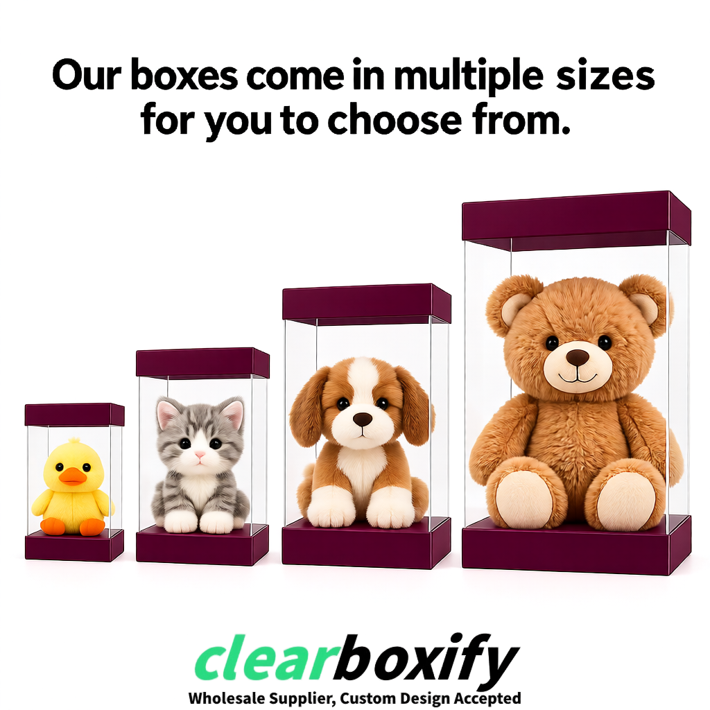 Plum Clear Toy Display Boxes with White Base & Top | Wholesale Bulk Packaging