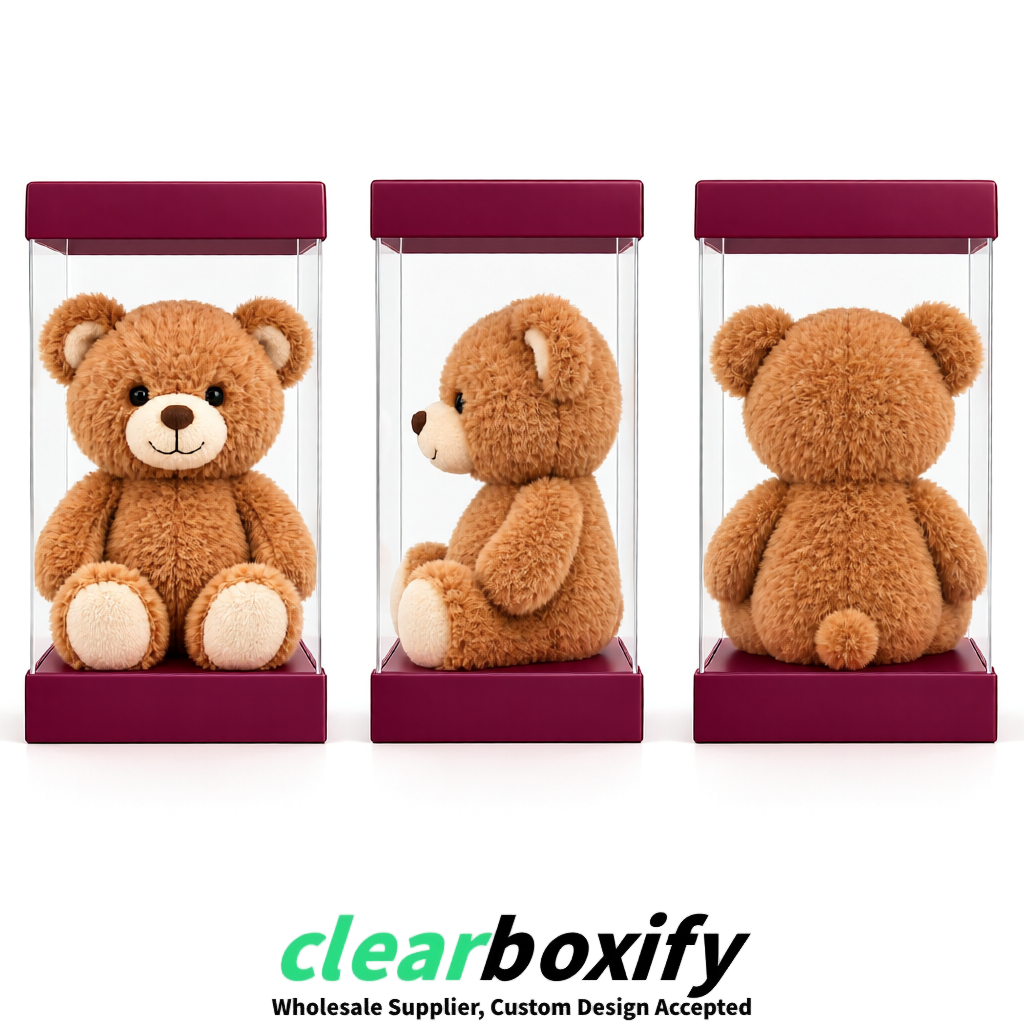 Plum Clear Toy Display Boxes with White Base & Top | Wholesale Bulk Packaging Plum Clear Toy Display Boxes with White Base & Top | Wholesale Bulk Packaging