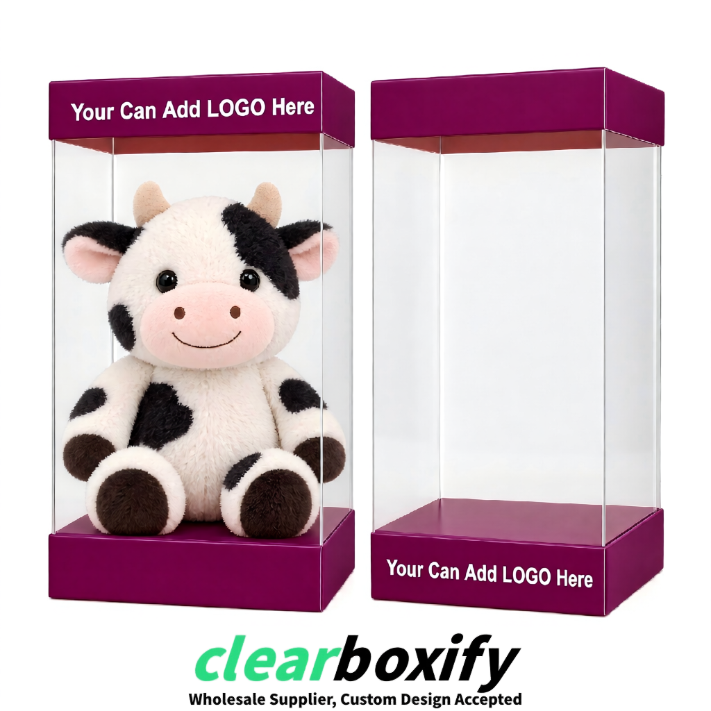 Plum Clear Toy Display Boxes with White Base & Top | Wholesale Bulk Packaging