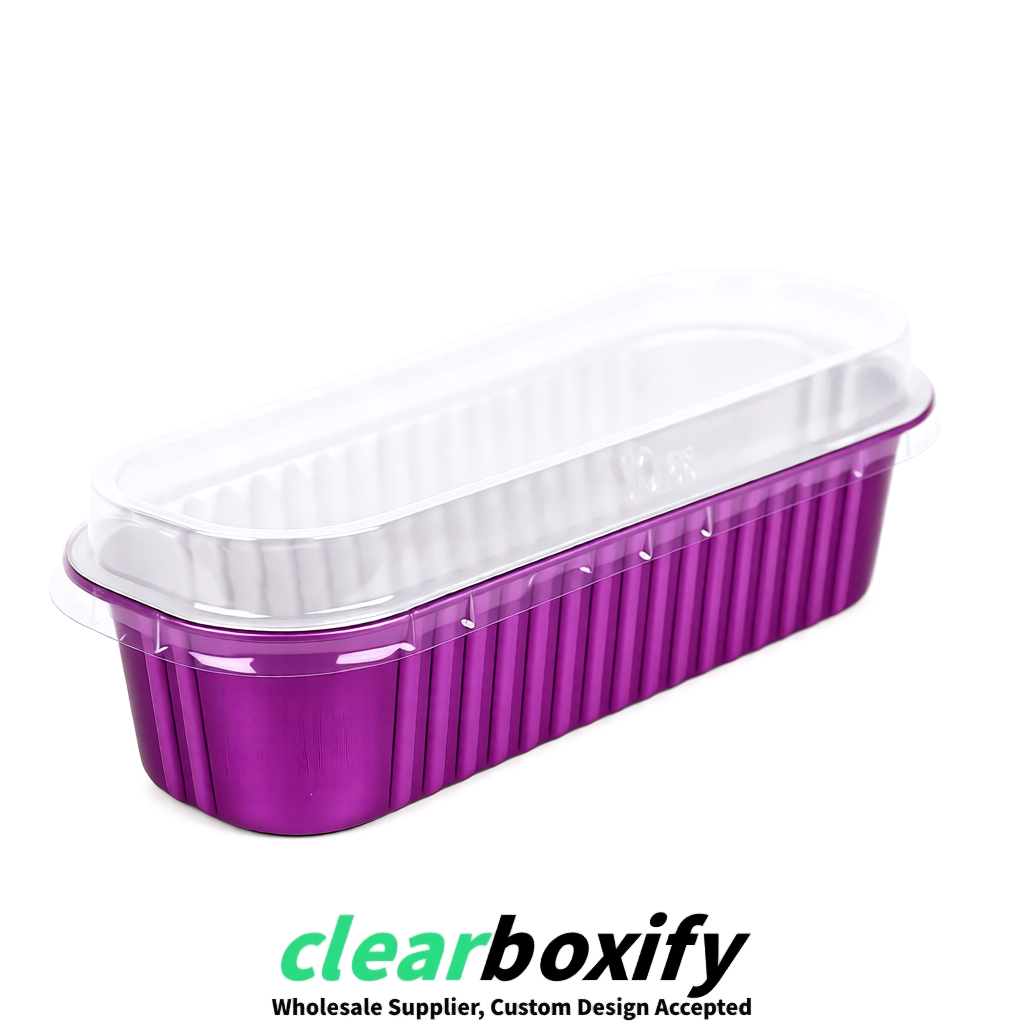 Plum Mini Loaf Pans with Clear Lids 6.8oz Rectangular Aluminum Foil Baking Pans Supplier
