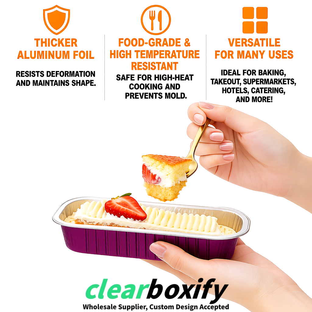 Plum Mini Loaf Pans with Clear Lids 6.8oz Rectangular Aluminum Foil Baking Pans Supplier