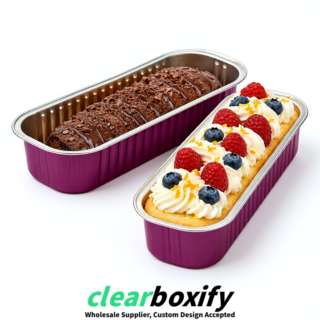 Plum Mini Loaf Pans with Clear Lids 6.8oz Rectangular Aluminum Foil Baking Pans Supplier