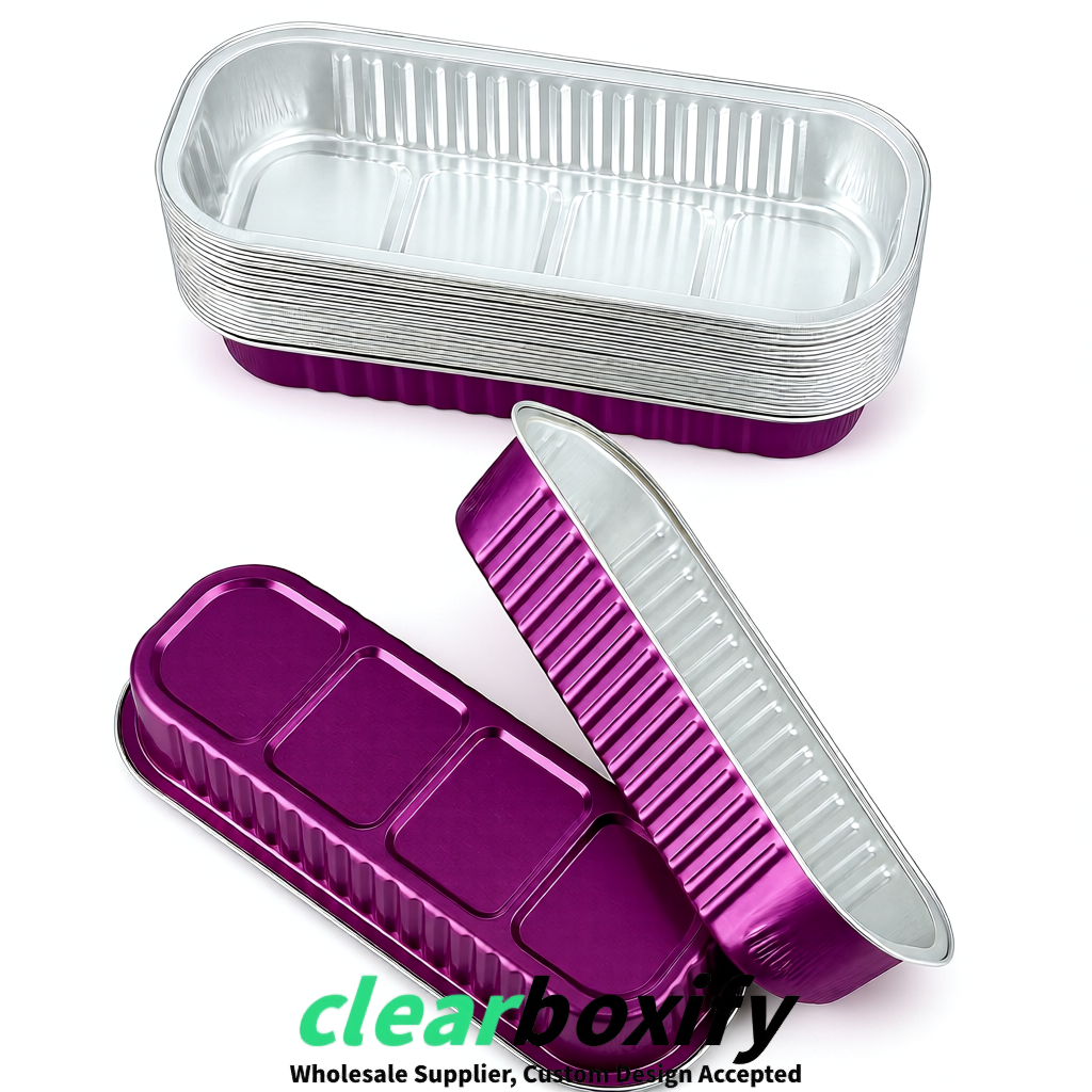 Plum Mini Loaf Pans with Clear Lids 6.8oz Rectangular Aluminum Foil Baking Pans Supplier