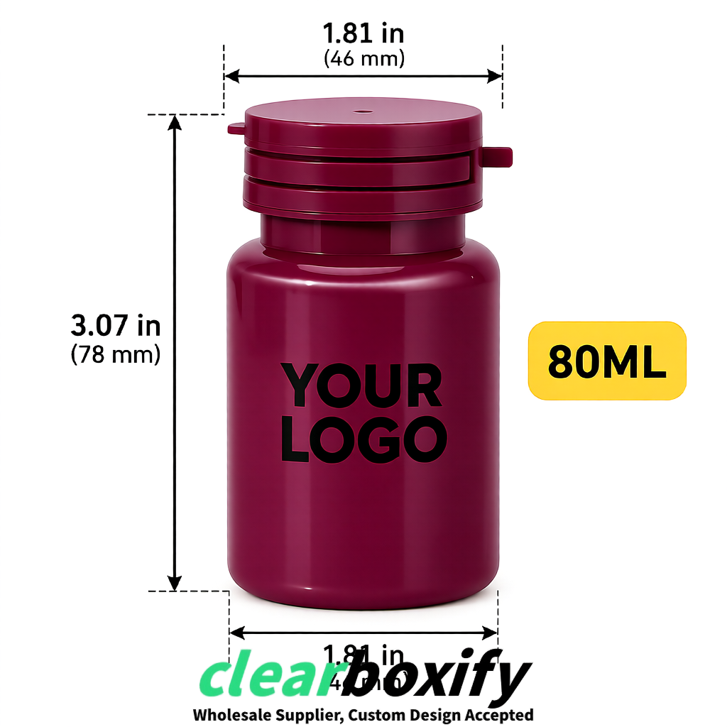 80ml Plum Plastic Supplement Bottle for Capsules & Pills, TCM & Softgels