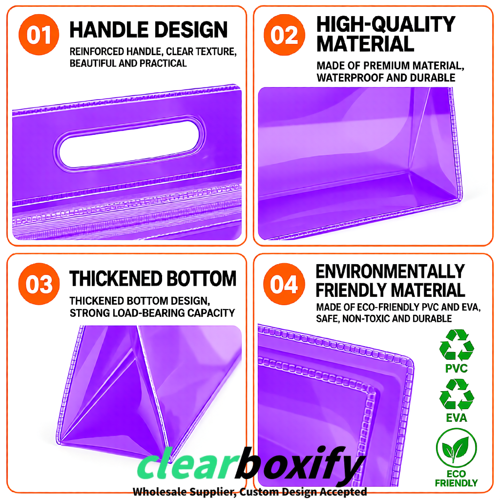 Purple EVA/PVC Cosmetic Bags | OEM/ODM Clear Zipper Makeup Pouches Purple EVA/PVC Cosmetic Bags | OEM/ODM Clear Zipper Makeup Pouches