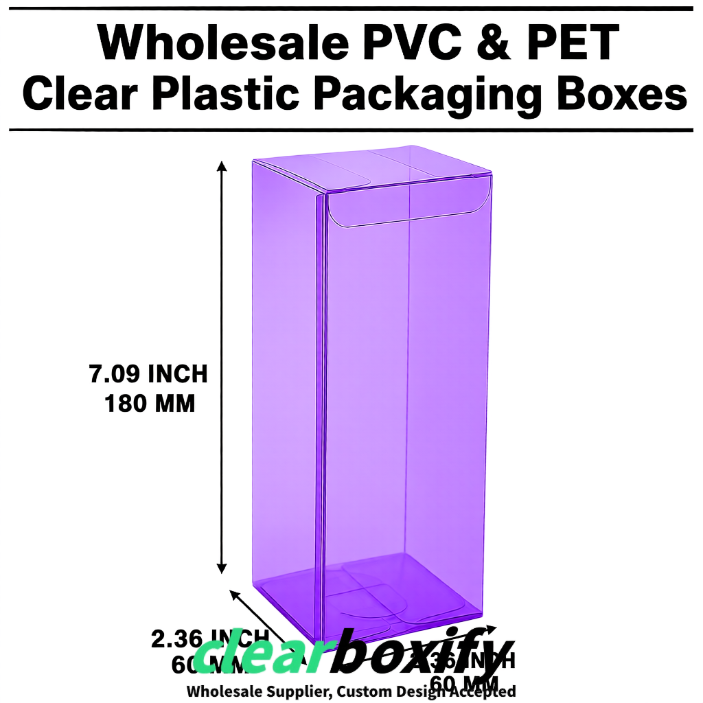 PPWR-Aligned Purple Translucent PVC & PET Boxes 60x60x180mm 76x76x76mm 70x70x70/100/120mm