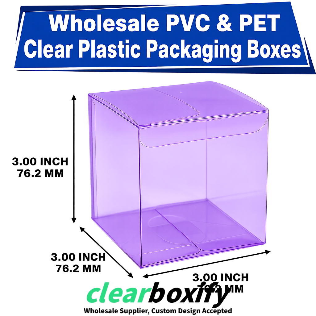 PPWR-Aligned Purple Translucent PVC & PET Boxes 60x60x180mm 76x76x76mm 70x70x70/100/120mm