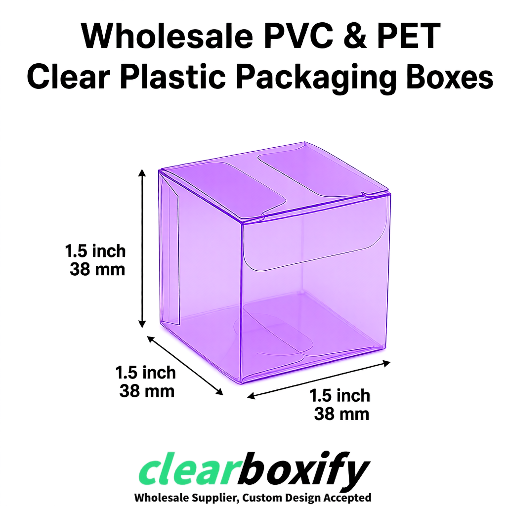 Purple Clear PVC & PET Boxes 38x38x38, 40x40x40, 50x50x50/80mm
