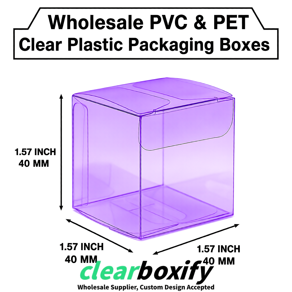 Purple Clear PVC & PET Boxes 38x38x38, 40x40x40, 50x50x50/80mm