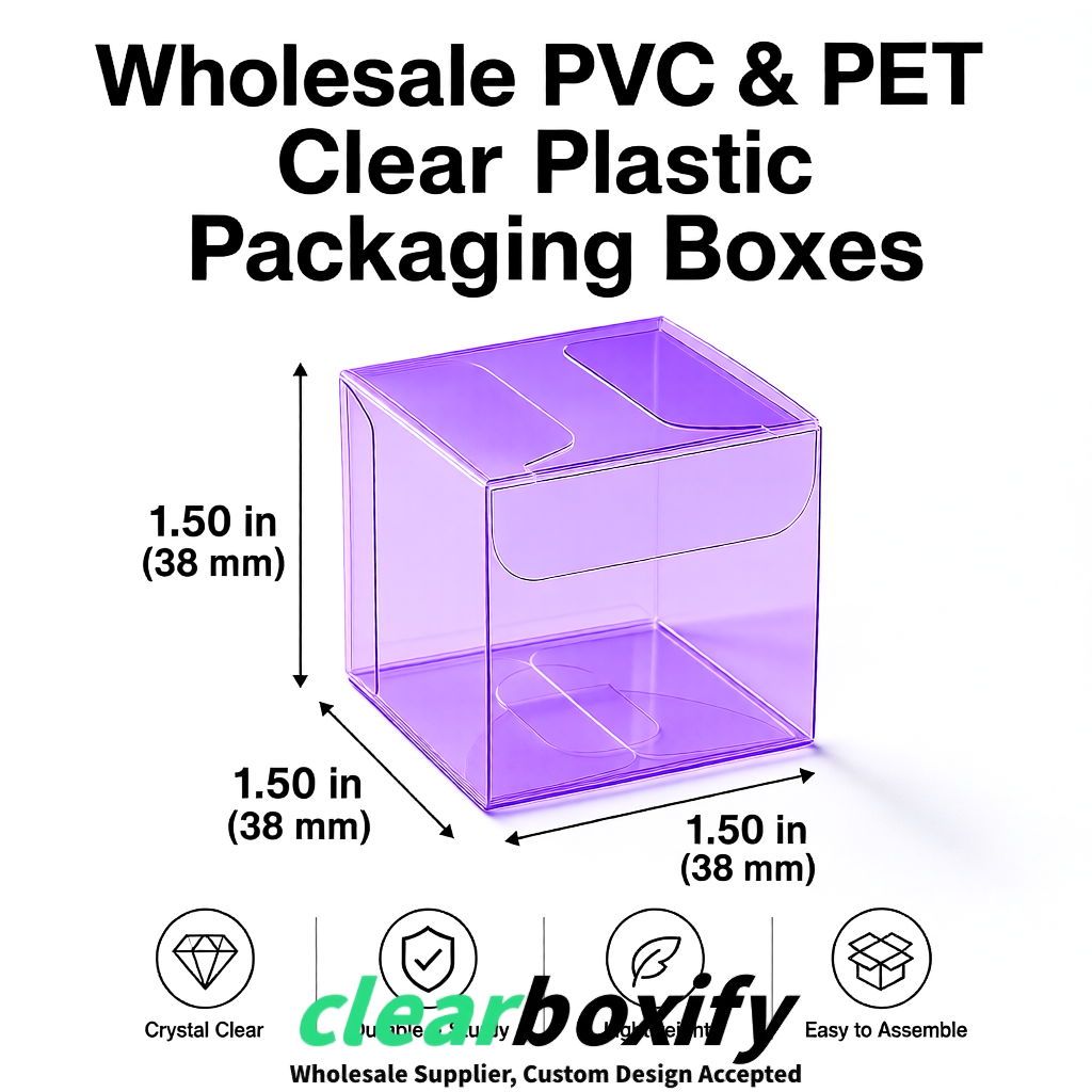 Purple Clear PVC & PET Boxes 38x38x38, 40x40x40, 50x50x50/80mm