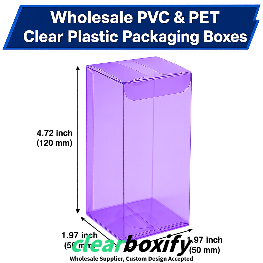 Purple Wholesale Clear PVC & PET Boxes 50x50x120/150/200mm 60x60x60/120 mm