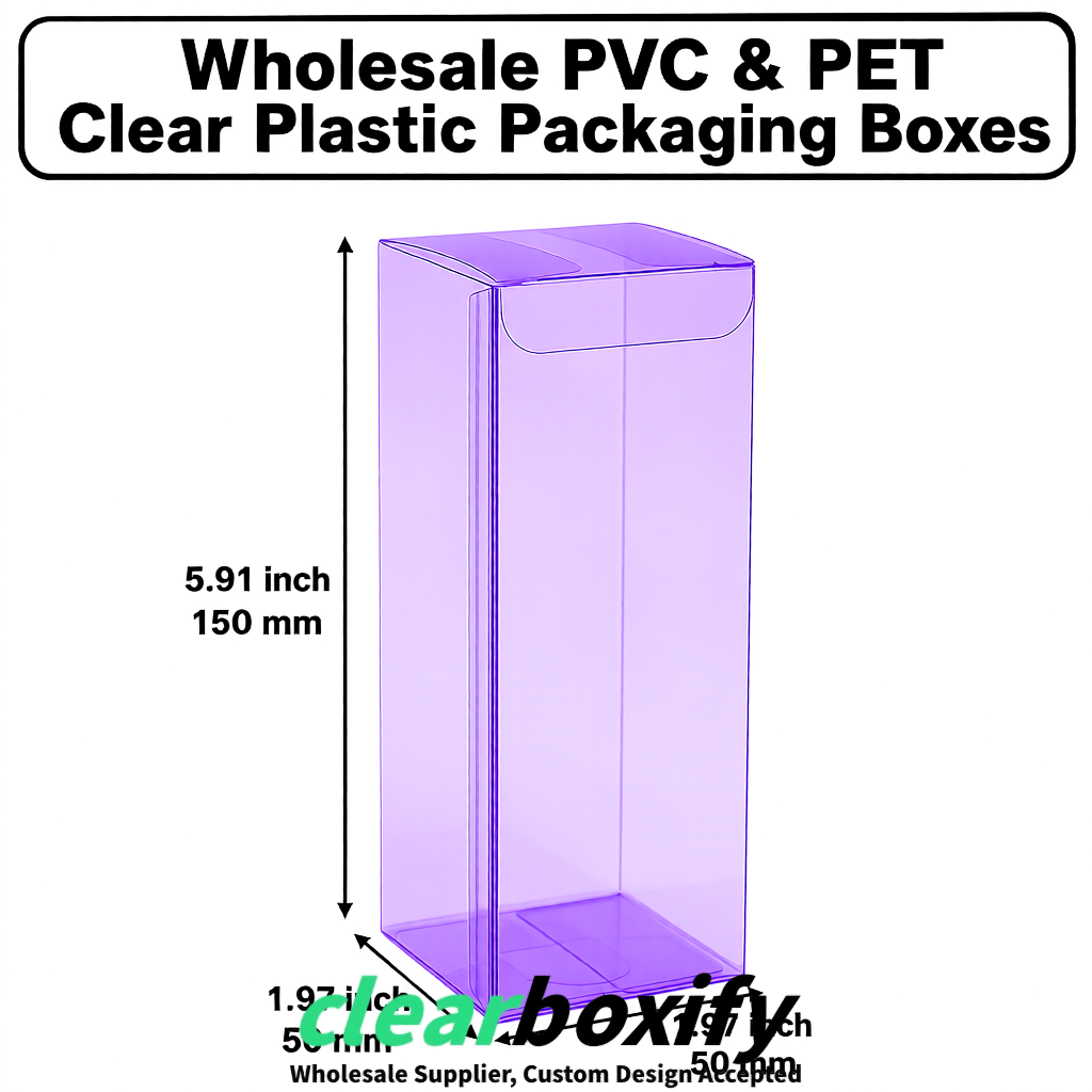 Purple Wholesale Clear PVC & PET Boxes 50x50x120/150/200mm 60x60x60/120 mm