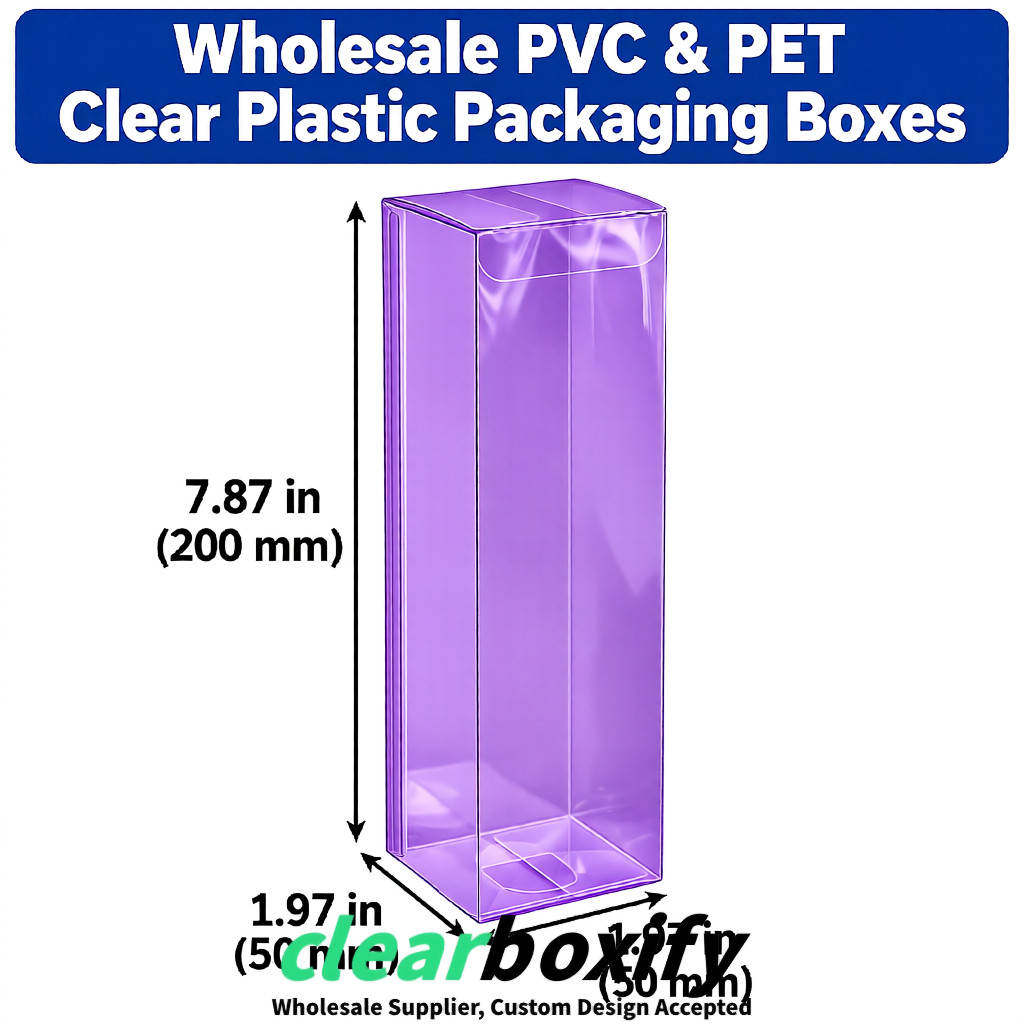 Purple Wholesale Clear PVC & PET Boxes 50x50x120/150/200mm 60x60x60/120 mm