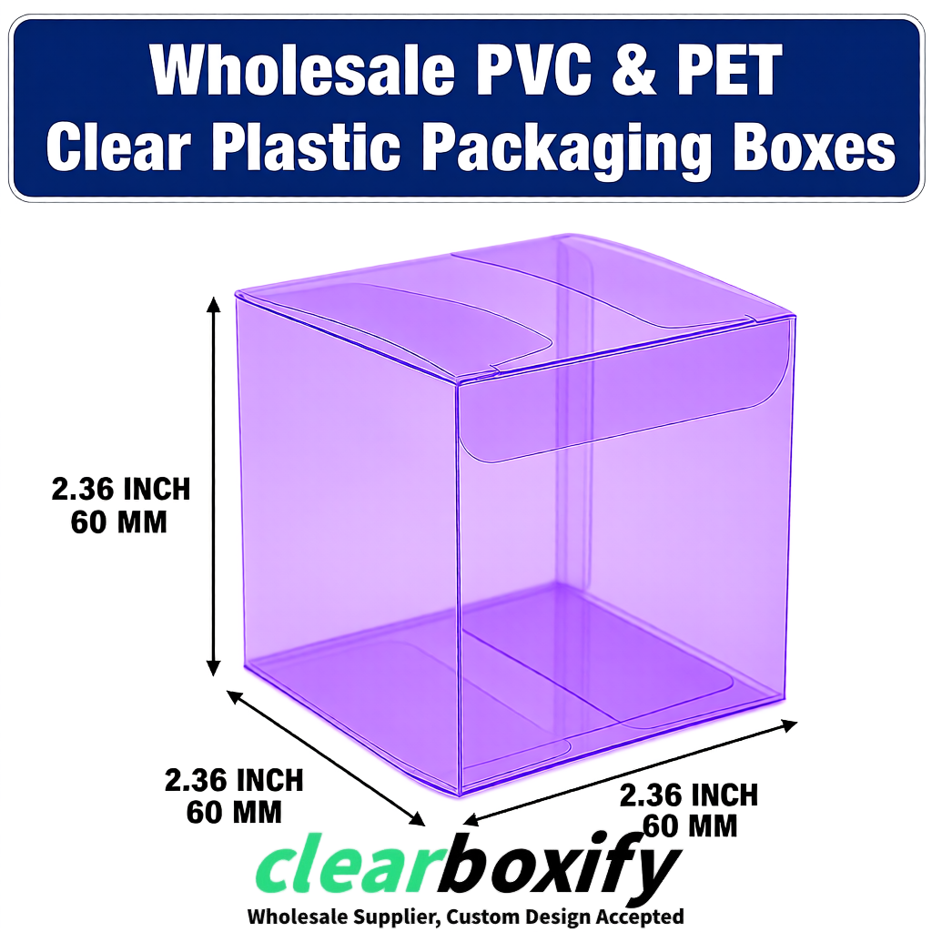 Purple Wholesale Clear PVC & PET Boxes 50x50x120/150/200mm 60x60x60/120 mm