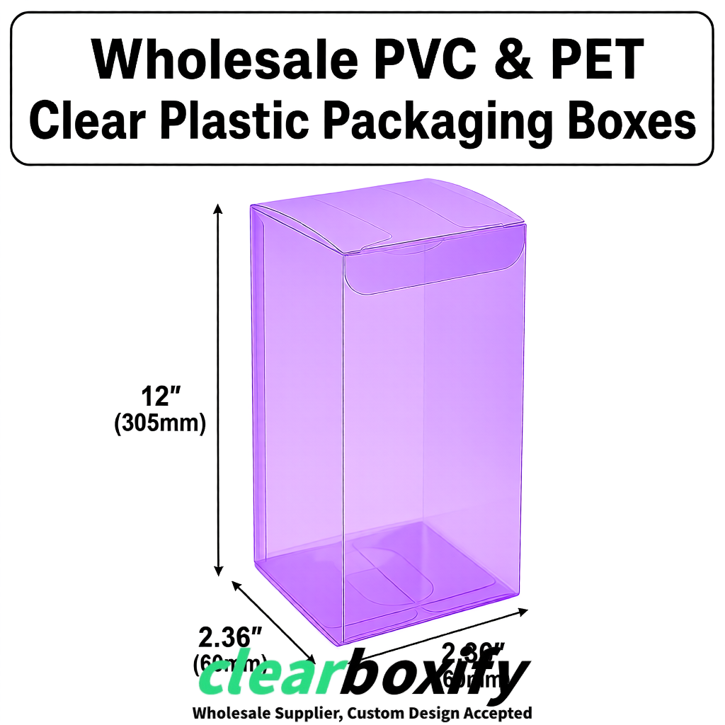 Purple Wholesale Clear PVC & PET Boxes 50x50x120/150/200mm 60x60x60/120 mm