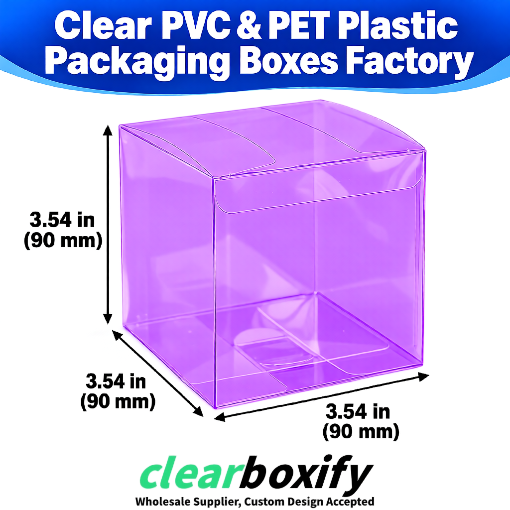 Wholesale Purple Clear PVC & PET Boxes 90x90x90mm 100x100x30/50/100mm
