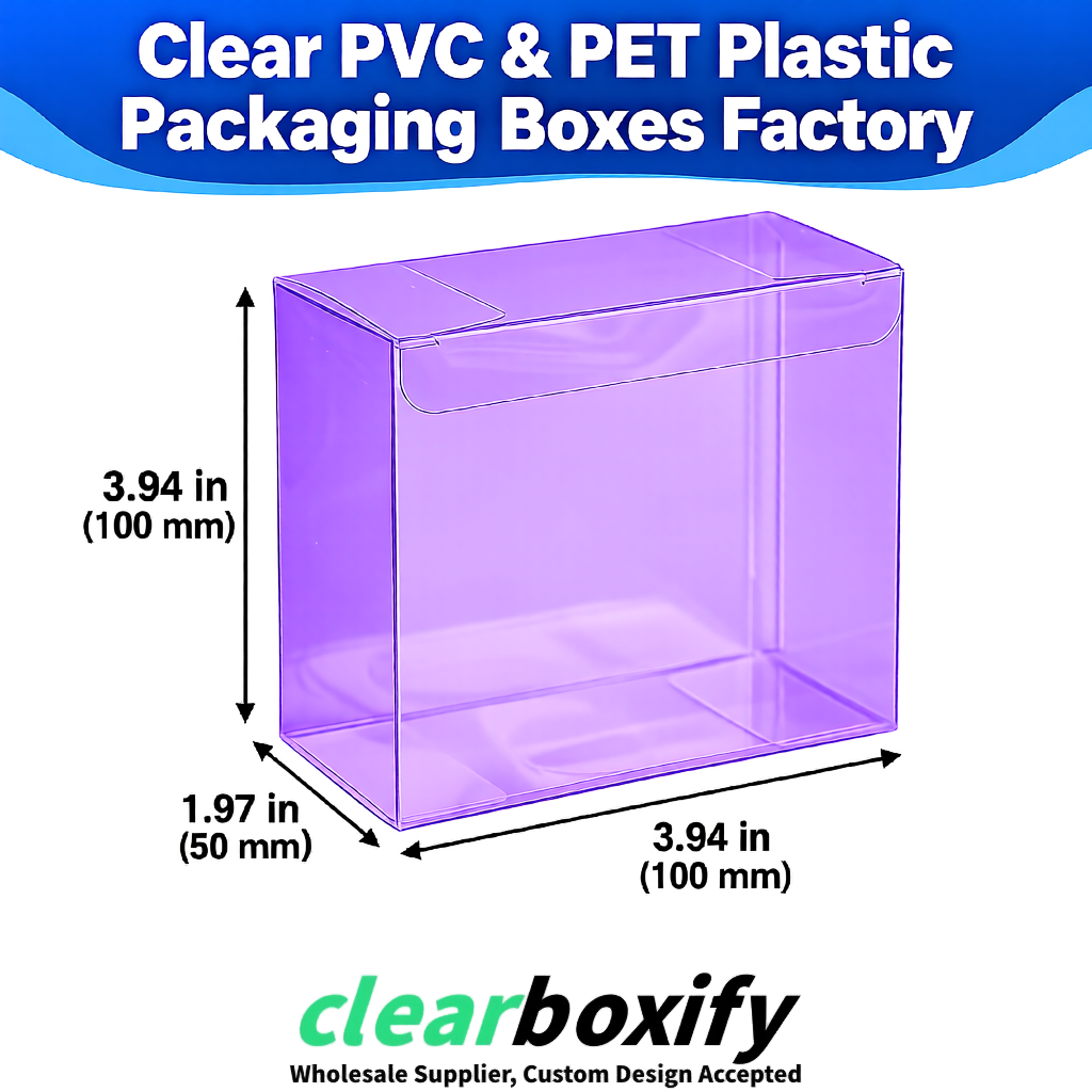 Wholesale Purple Clear PVC & PET Boxes 90x90x90mm 100x100x30/50/100mm