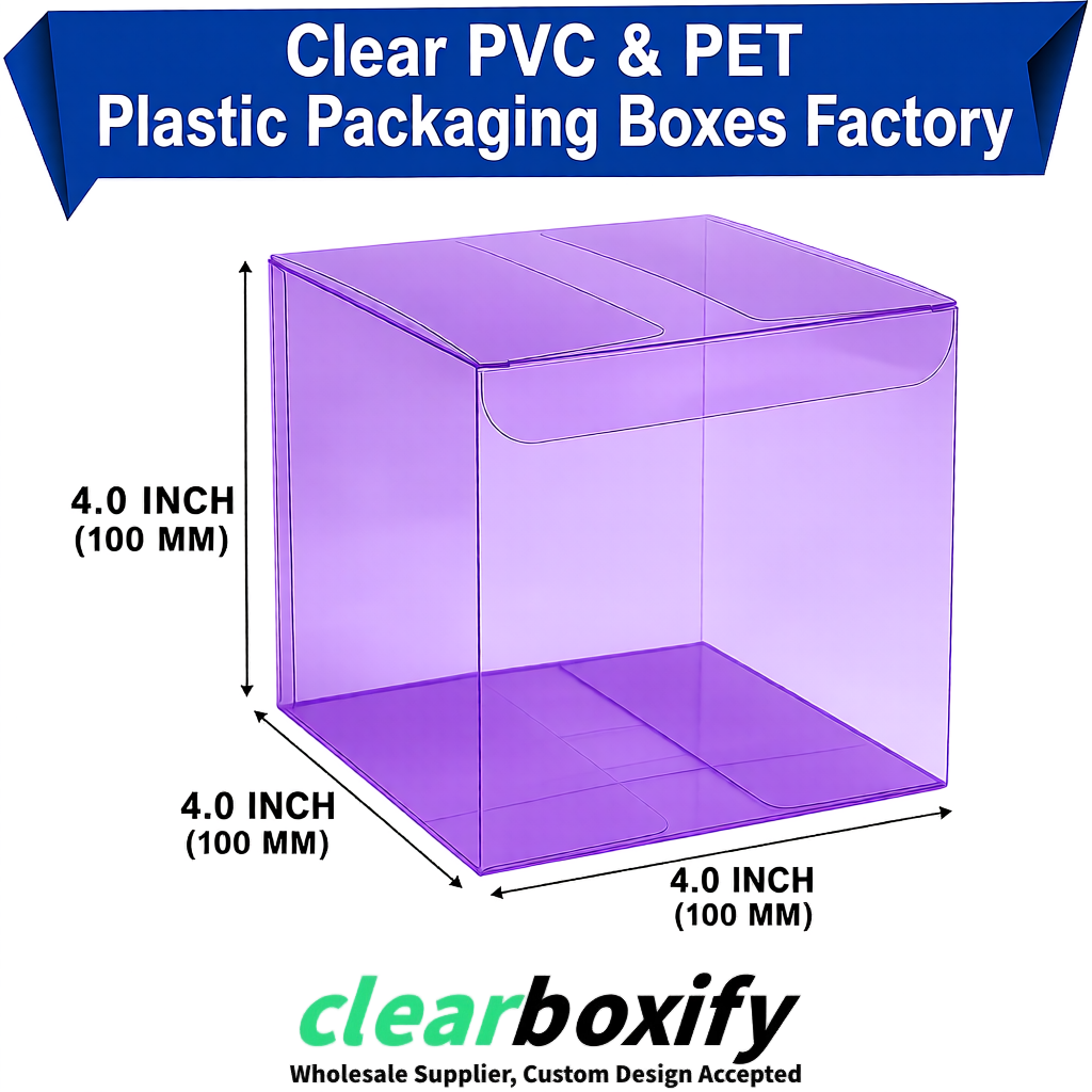 Wholesale Purple Clear PVC & PET Boxes 90x90x90mm 100x100x30/50/100mm
