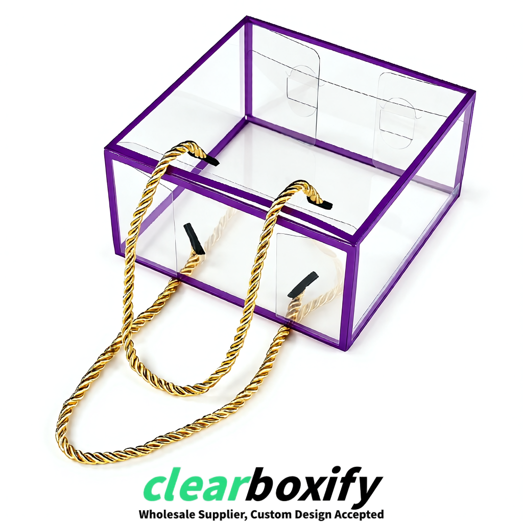 Purple Private Label Clear PVC, PP, PET Tote Bags & Handbags Wholesale