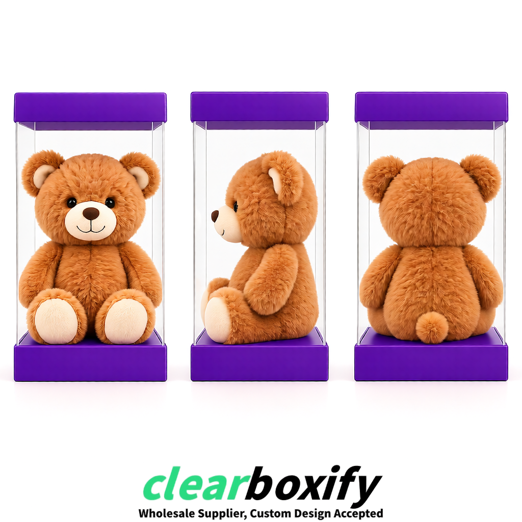 Purple Clear Toy Display Boxes with White Base & Top | Wholesale Bulk Packaging
