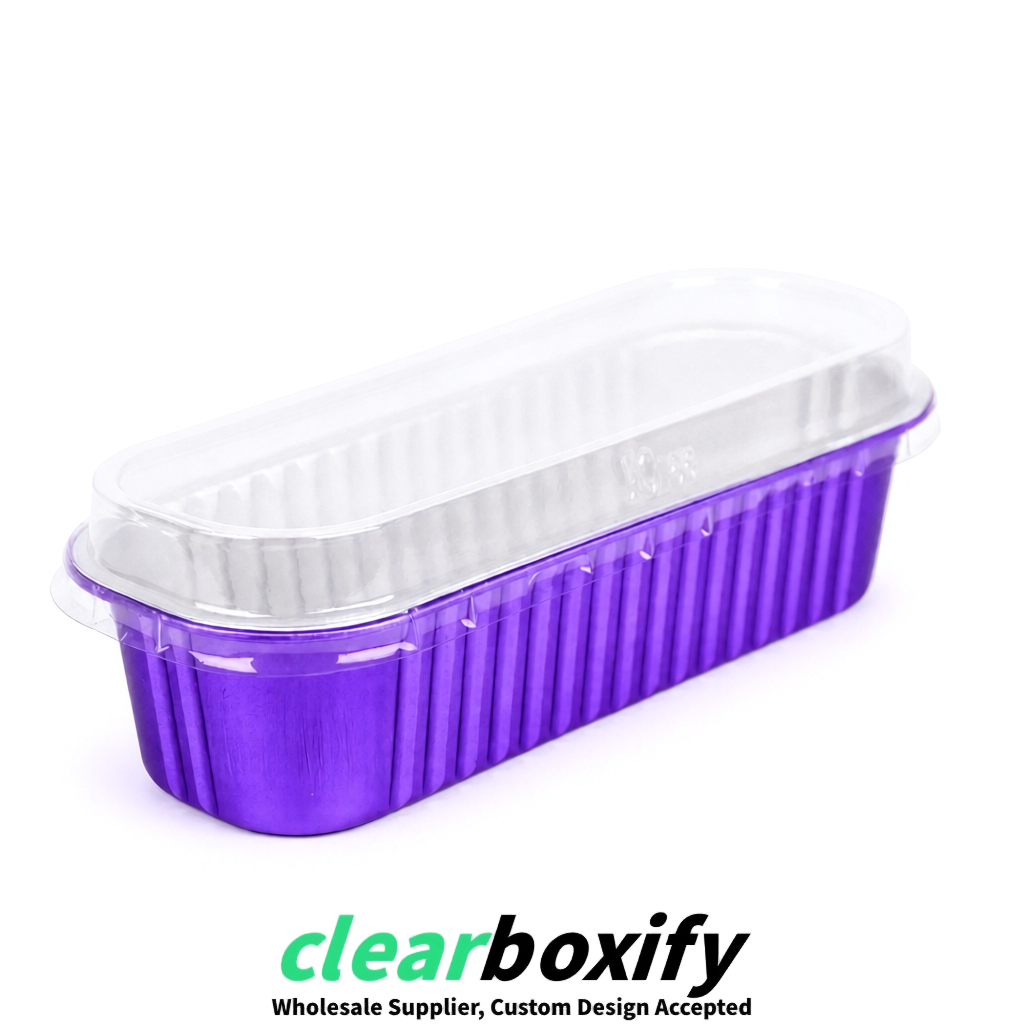 Purple Mini Loaf Pans with Clear Lids 6.8oz Rectangular Aluminum Foil Baking Pans Supplier