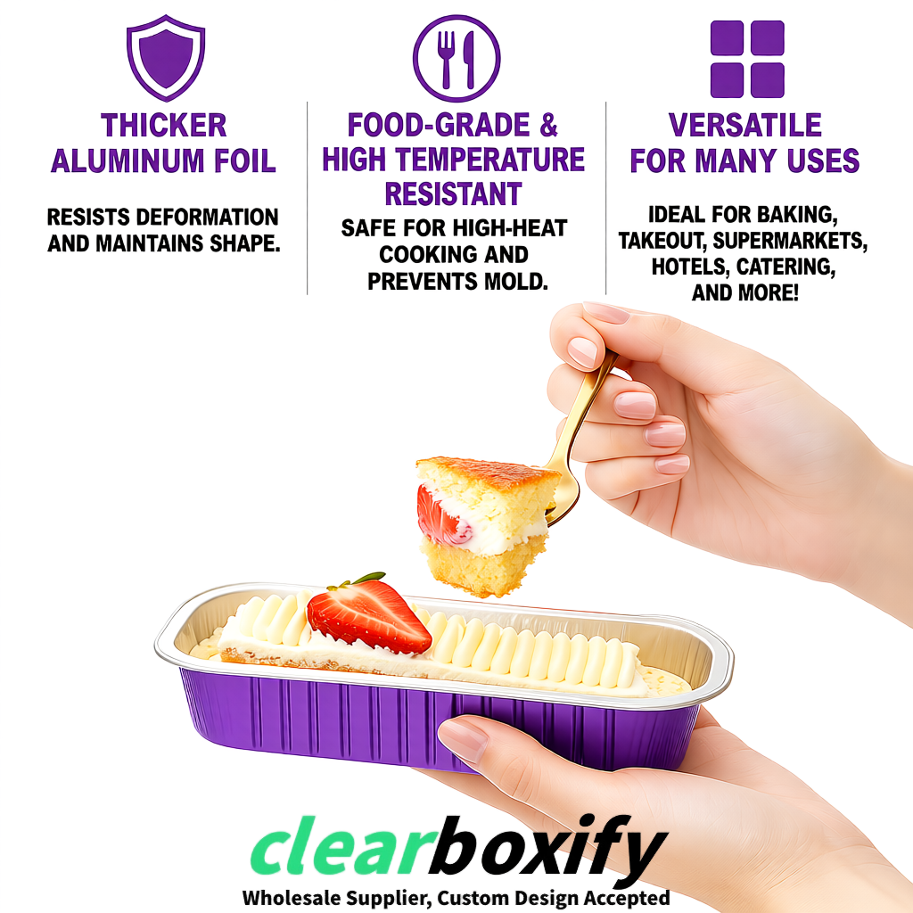 Purple Mini Loaf Pans with Clear Lids 6.8oz Rectangular Aluminum Foil Baking Pans Supplier