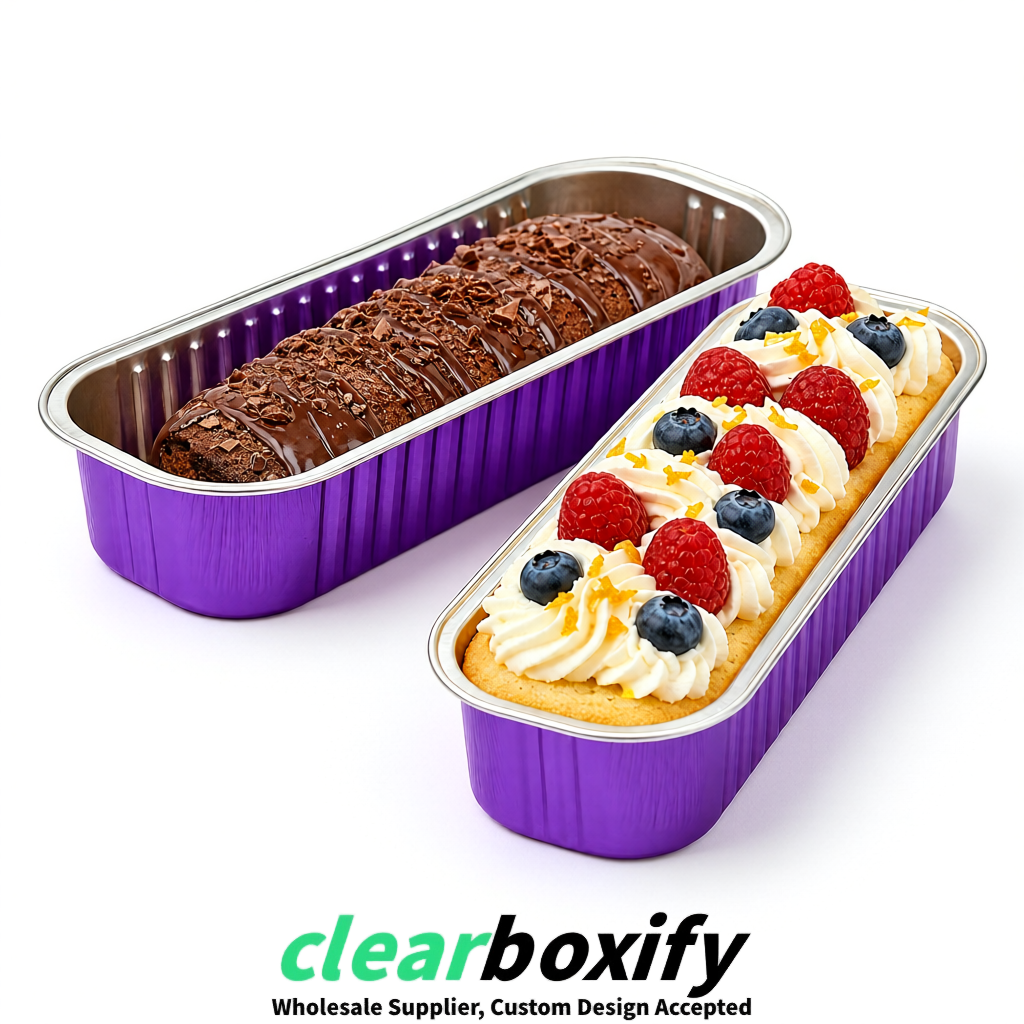 Purple Mini Loaf Pans with Clear Lids 6.8oz Rectangular Aluminum Foil Baking Pans Supplier