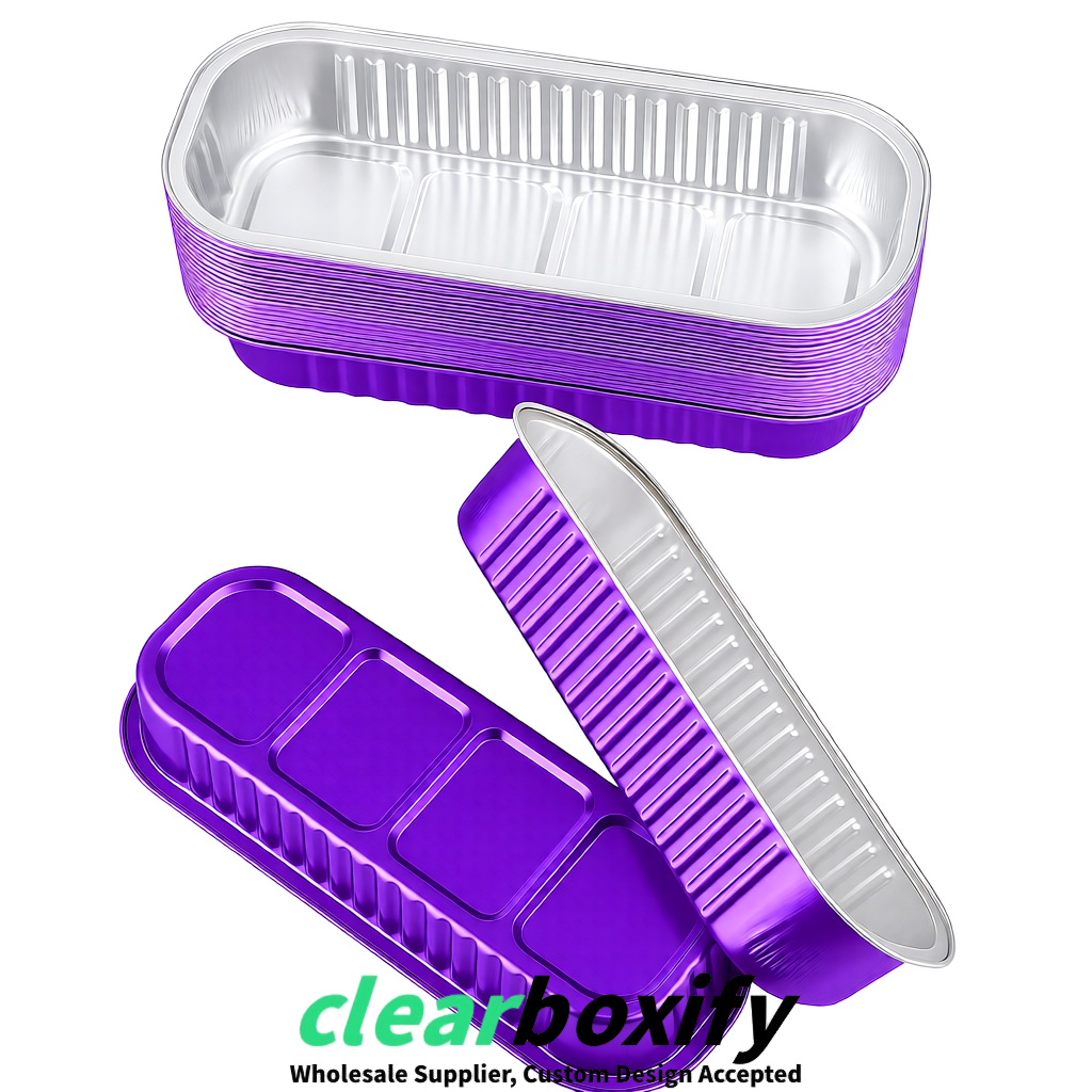 Purple Mini Loaf Pans with Clear Lids 6.8oz Rectangular Aluminum Foil Baking Pans Supplier