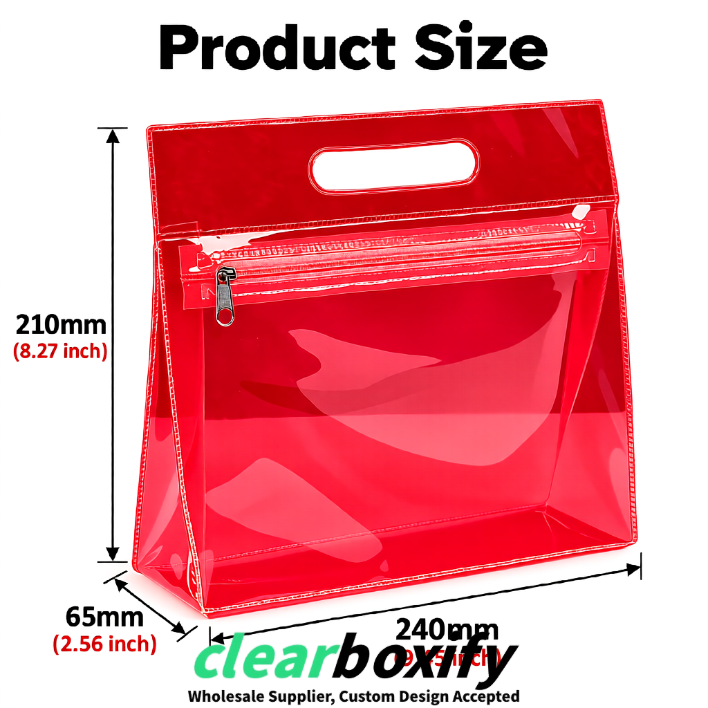 Red EVA/PVC Cosmetic Bags | OEM/ODM Clear Zipper Makeup Pouches