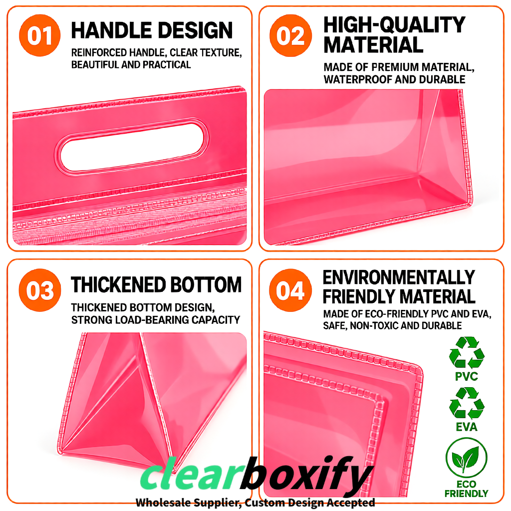 Red EVA/PVC Cosmetic Bags | OEM/ODM Clear Zipper Makeup Pouches