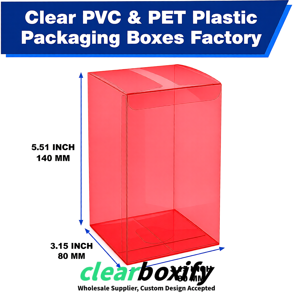Red PPWR-ready PVC & PET Clear Boxes 80x80x80/120/140/190mm 70x70x160 mm Factory